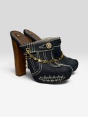 Gianmarco Lorenzi Vintage Blue Denim Chainlink Platform Clog Mules - Pair Front Angle