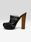 Gianmarco Lorenzi Vintage Blue Denim Chainlink Platform Clog Mules - Individual Side Profile 2