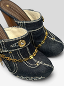 Gianmarco Lorenzi Vintage Blue Denim Chainlink Platform Clog Mules - Chainlink & Denim Detail