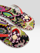 Emilio Pucci Vintage Multicolour Print Braided Rosette Thong Sandals - Braided Rosette & Print Detail