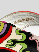 Emilio Pucci Vintage Multicolour Print Braided Rosette Thong Sandals - Made in Spain Stamp