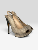 Nicholas Kirkwood Grey Python Sculptural Platform Slingback Heels - Pair Front Angle