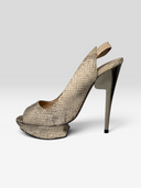 Nicholas Kirkwood Grey Python Sculptural Platform Slingback Heels - Individual Side Profile 2